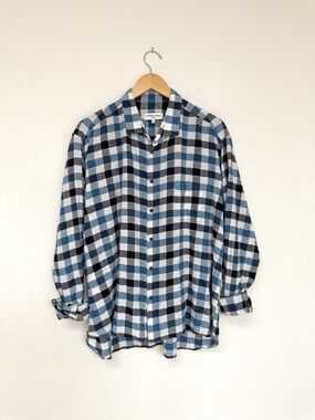 YMC blue / white plaid cotton long sleeve button down street wear preppy / XL